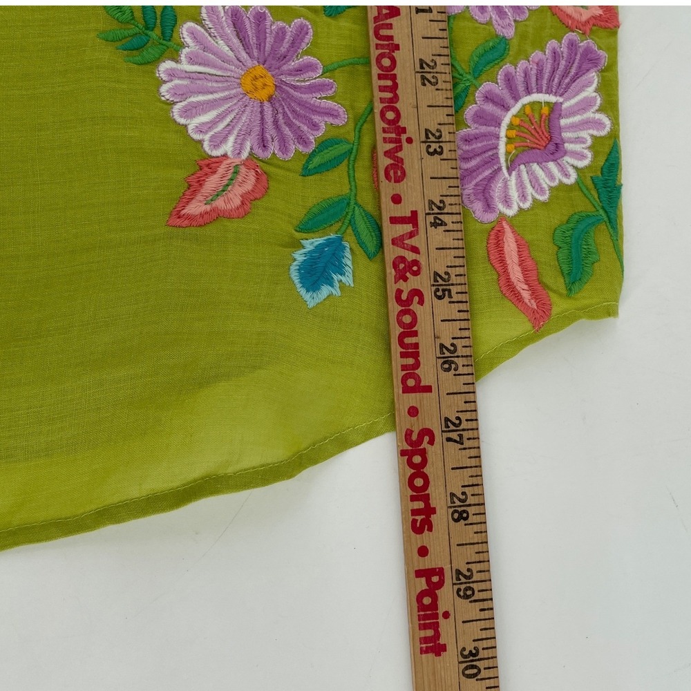 Sundance Tunic Top Womens Medium Lime Green Embroidered Floral Boho Cottagecore - Picture 6 of 7